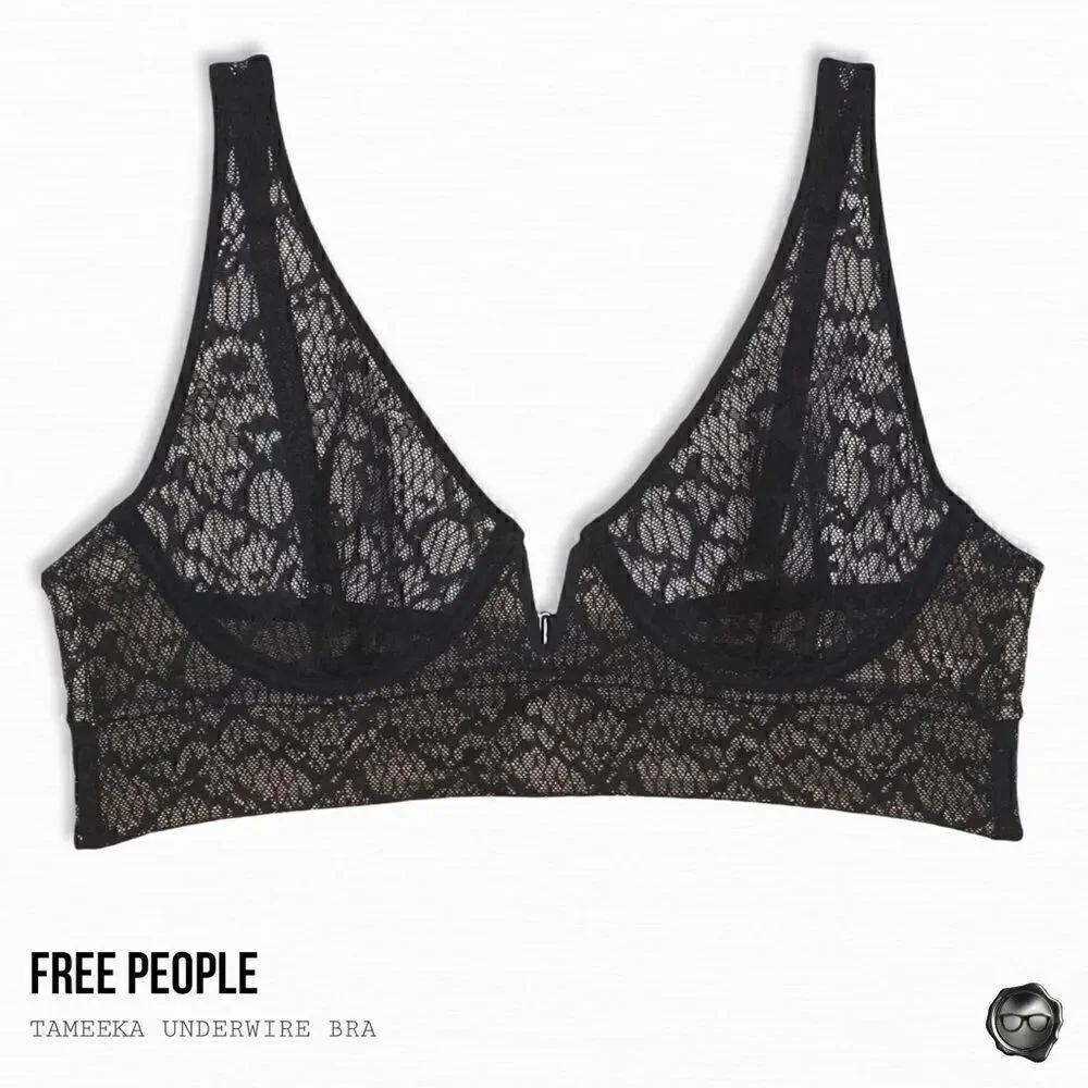 FREE PEOPLE TAMEEKA LONGLINE UNDERWIRE BRA IN BLACK SIZE SMALL LACE